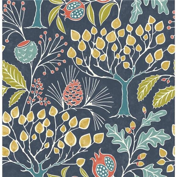Groovy Garden Navy Peel & Stick Wallpaper, Multicolor - Picture 1 of 6